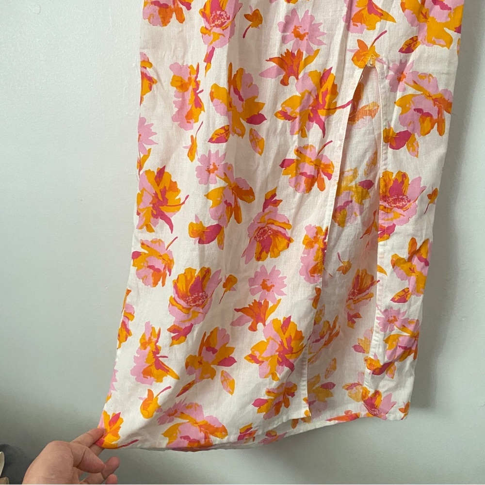 ASOS DESIGN Floral Summer Midi-Dress Backless Spaghetti Strap Pink & Orange Slit - Picture 7 of 12